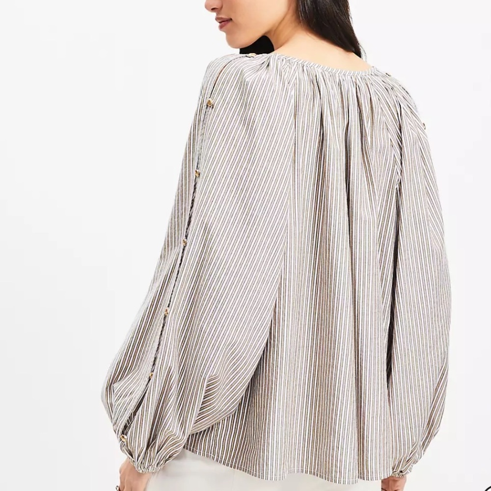 LOFT Cream and Black‎ Striped Peasant Blouse - Picture 3 of 12